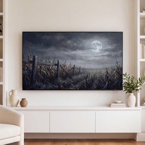 Cornfield Fence at Night Samsung Frame TV Art — view 3