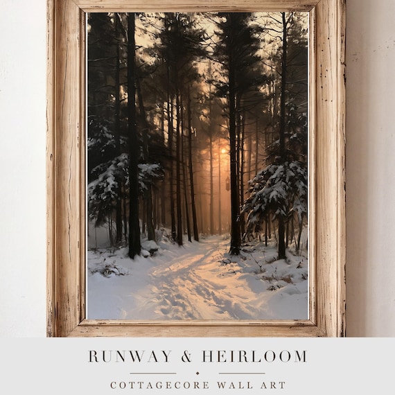 Snowy Pine Forest Antique Oil Painting