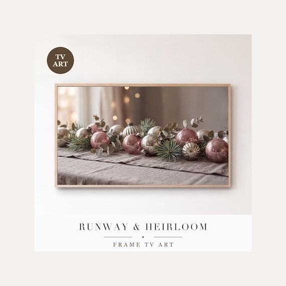 Ornaments on Linen Frame TV Art, Samsung Frame TV Art Mercury Glass Still Life, Neutral Christm…