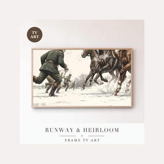 Runners and Hooves Frame TV Art, Samsung Frame TV Art Horse Sleigh Sporting Print, Equestrian C…