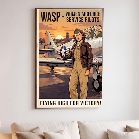 WASP Pilot Pin Up Print Vintage Aviation Pinup Wall Art Retro WWII Poster Digital Download Aircraft Airplane Warbird Hangar Office — view 2