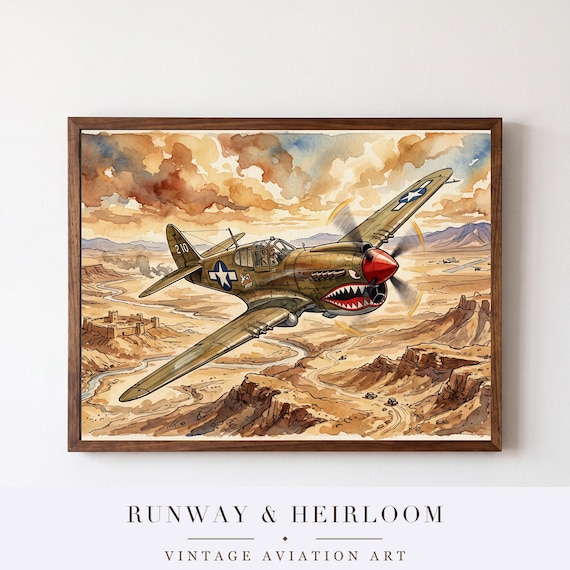 P-40 Warhawk Watercolor Print — aviation wall art print