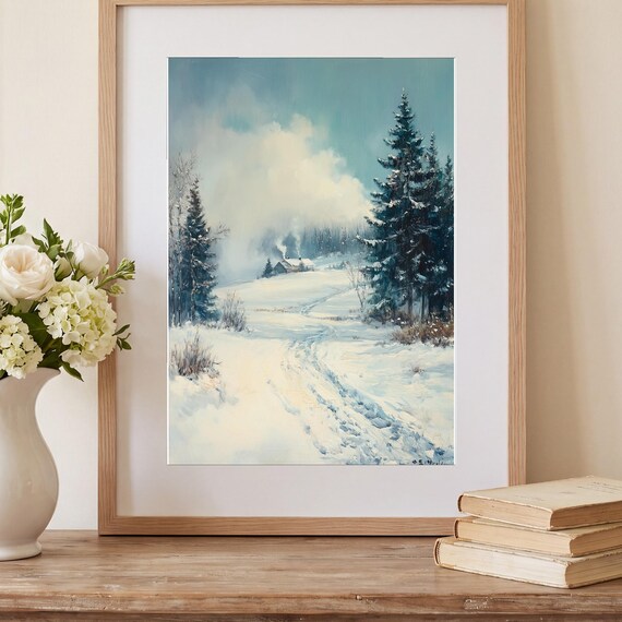 Blizzard Over a Field Antique Oil Painting — view 2