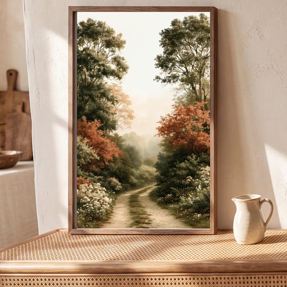 Misty Autumn Cottage Lane Watercolor Art Print — view 5