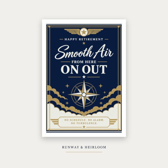 Smooth Air Pilot Retirement Card Printable Happy Farewell Digital Download Aviation Captain Gift Flight Crew Party Keepsake Runway Dad Men