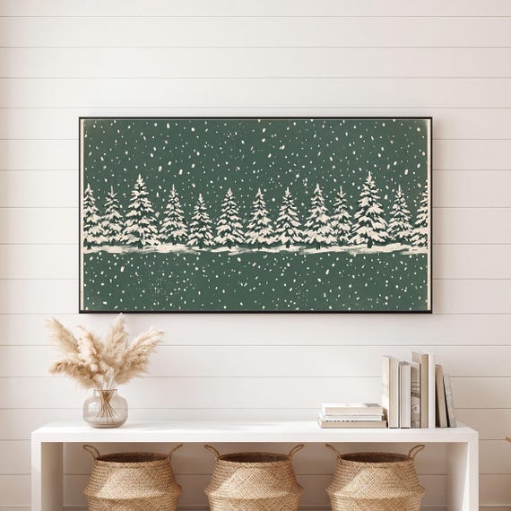 Snow on Spruce Green Samsung Frame TV Art — view 6