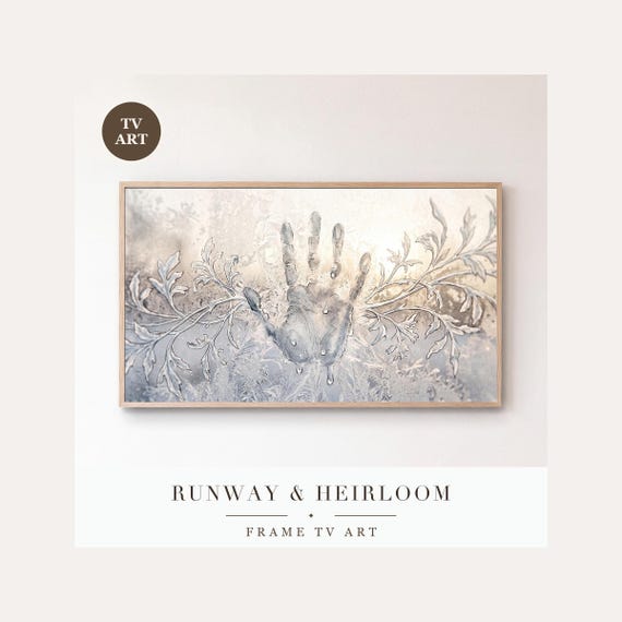 Handprint in Frost Frame TV Art, Samsung Frame TV Art Ice Crystal Window Study, Minimalist Wint…