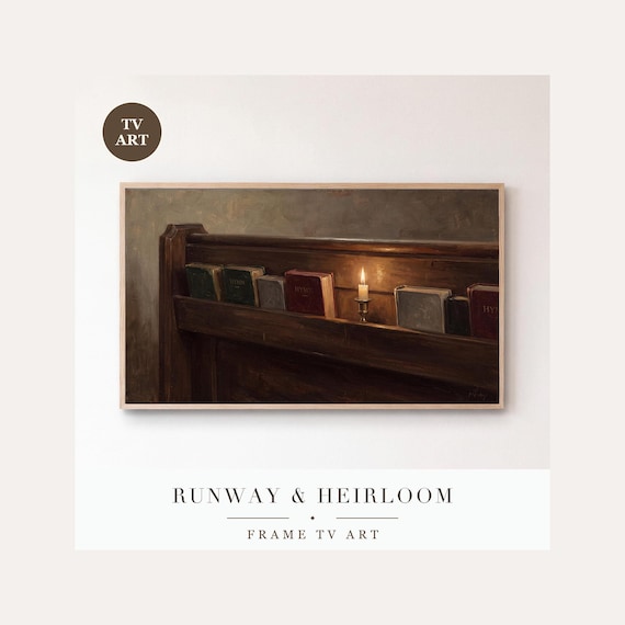 Hymn Books and Candle Frame TV Art, Samsung Frame TV Art Christmas Eve Tonal Oil, Peaceful Holi…