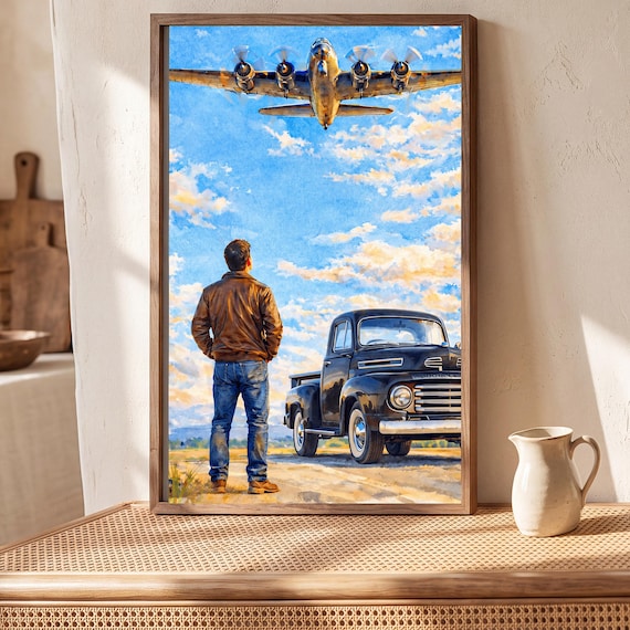 Vintage Truck and Airplane Watercolor Print — view 5