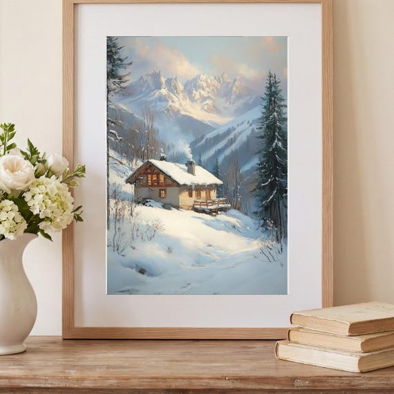 Alpine Chalet Antique Oil Painting — view 2