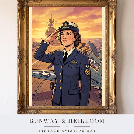 Navy Aviatrix Pin Up Print Retro WWII Poster Vintage Aviation Pinup Wall Art Digital Download Aircraft Decor Warbird Hangar Office &mdash; view 4