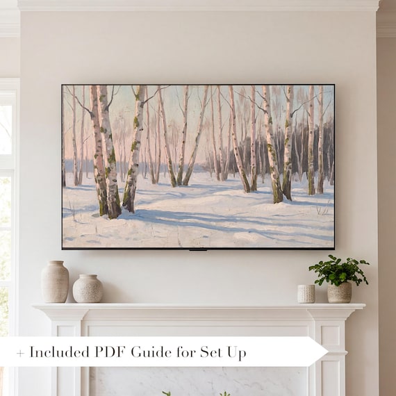 Birch Trees in Snow Samsung Frame TV Art — view 2