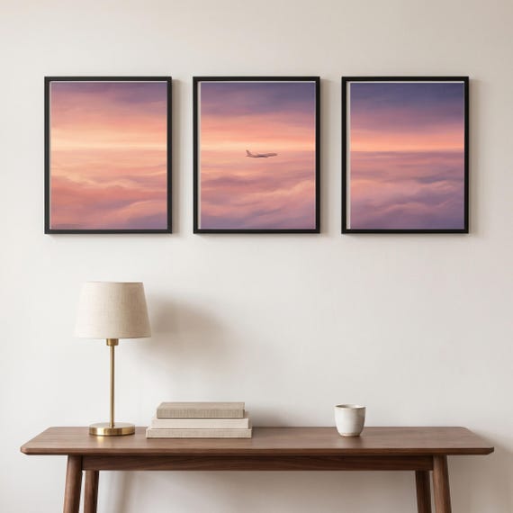 Sea of Clouds Triptych Set 3 Above the Panoramic Print Digital Download Aviation Airplane Decor Aircraft Modern Teen Poster Bedroom &mdash; view 4