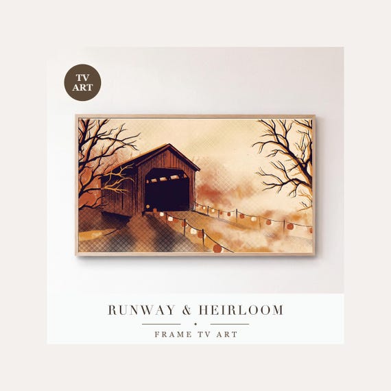 Spooky Main Street Frame TV Art, Samsung Frame TV Art Vintage Screen Print Halloween Village, 4…
