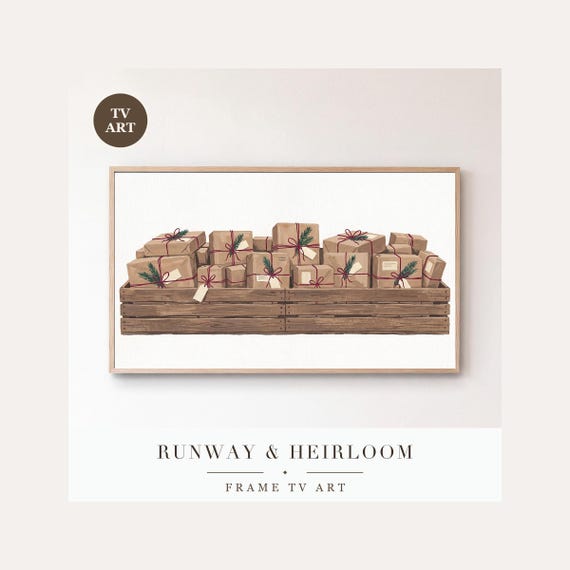 Parcel Crate Frame TV Art, Samsung Frame TV Art Christmas Kraft Paper Gouache, Modern Farmhouse…
