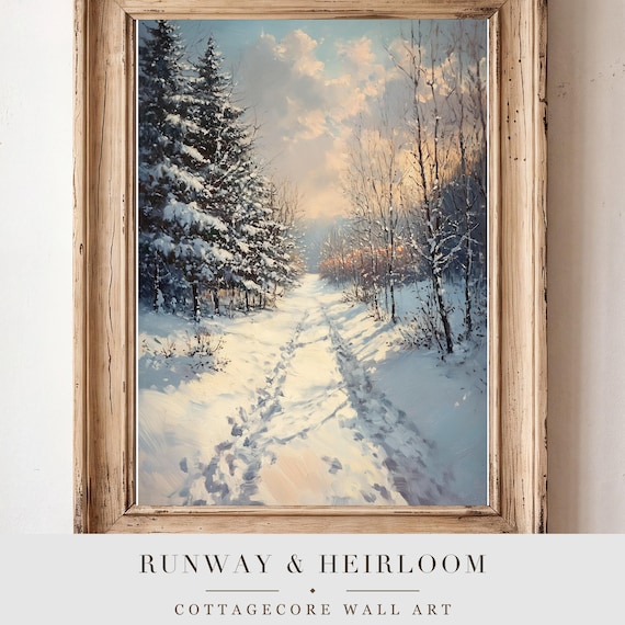 Snowy Apple Orchard Antique Oil Painting