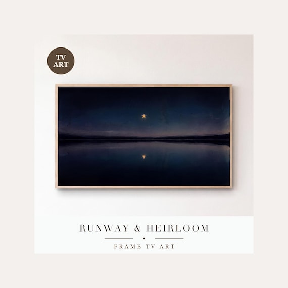 Star in Still Water Frame TV Art, Samsung Frame TV Art Minimalist Night Sky Nocturne, Gold Star…