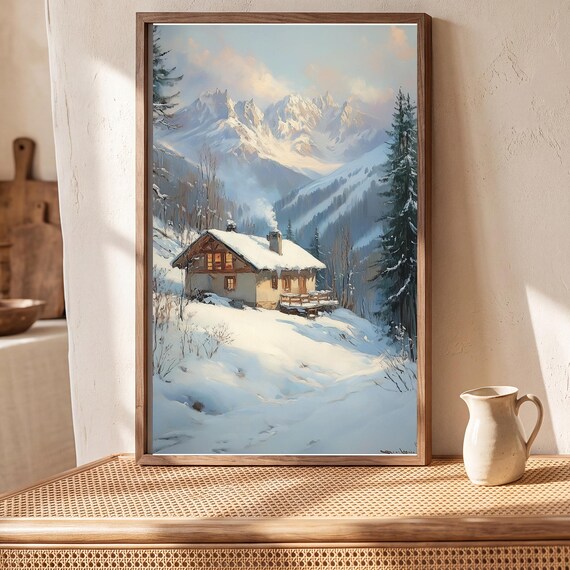 Alpine Chalet Antique Oil Painting — view 5