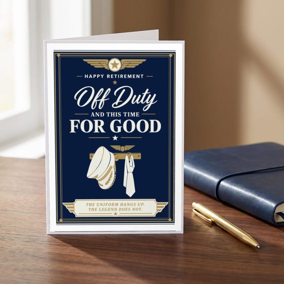 Off Duty For Good Pilot Retirement Card Printable Happy Farewell Digital Download Aviation Captain Gift Crew Party Keepsake Dad Men — view 3