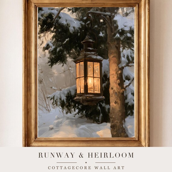 Lantern in a Snowfall Antique Oil Painting — view 4