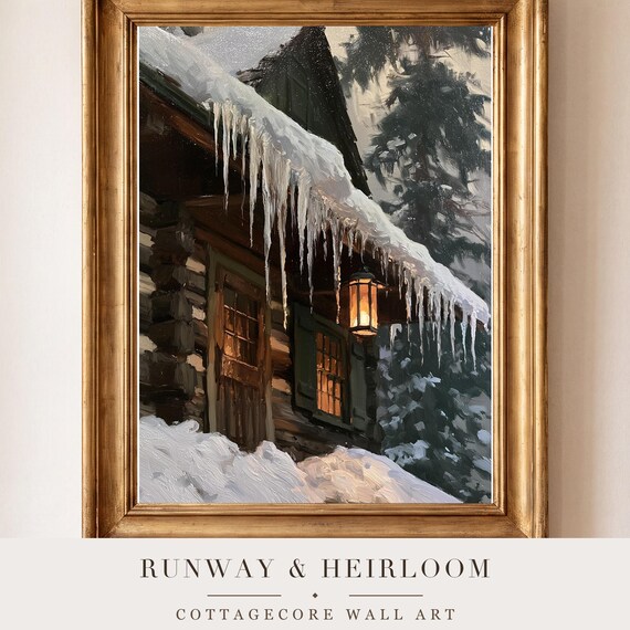 Icicles on a Cabin Antique Oil Painting — view 4