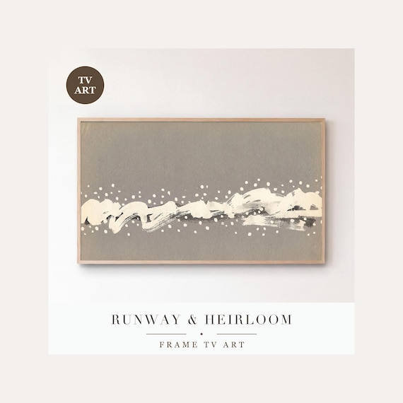 Snow on Warm Grey Frame TV Art, Samsung Frame TV Art Minimalist Falling Snow Field, Modern Wint…