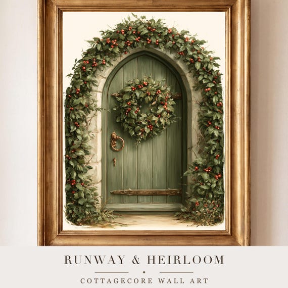 Christmas Cottage Door Watercolor Art Print — view 4