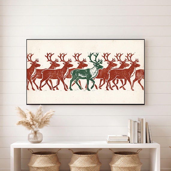 Reindeer Block Print Samsung Frame TV Art — view 6