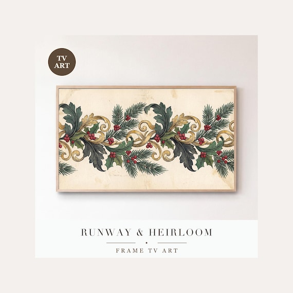 Botanical on Cream Frame TV Art, Samsung Frame TV Art Victorian Christmas Engraving, William Mo…