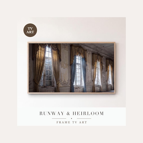 Moonlit Tall Windows Frame TV Art, Samsung Frame TV Art Abandoned Ballroom Oil Painting, Haunte…