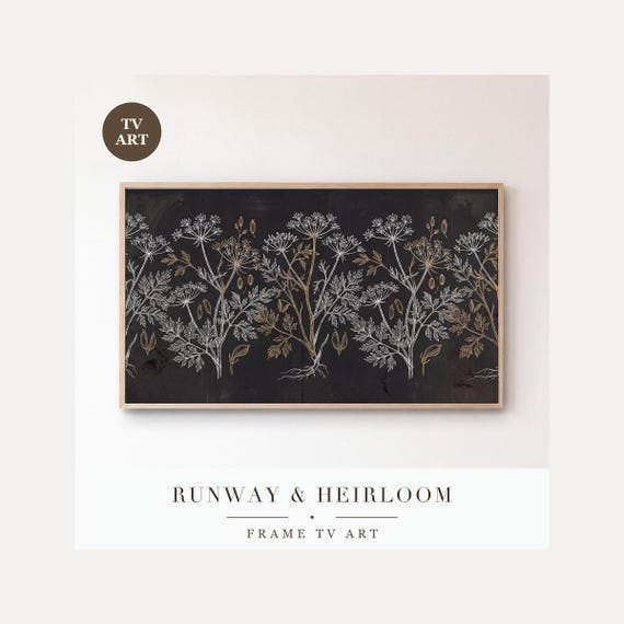 Hemlock Blackwork Frame TV Art, Samsung Frame TV Art White Line Poison Garden, Gothic Plant Dec…