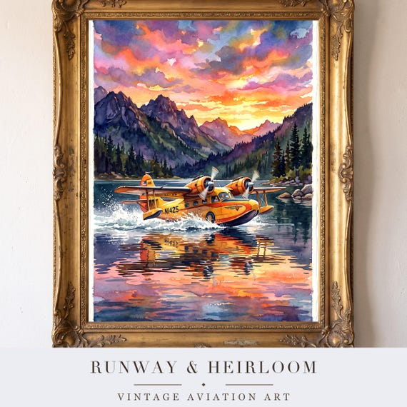Vintage Seaplane Watercolor Print — view 4