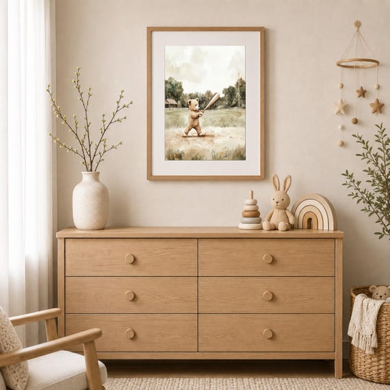 Vintage Baseball Teddy Nursery Art — view 2