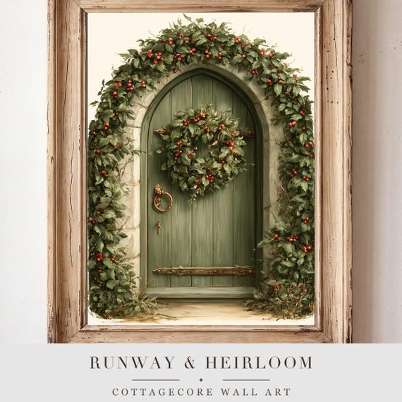 Christmas Cottage Door Watercolor Art Print