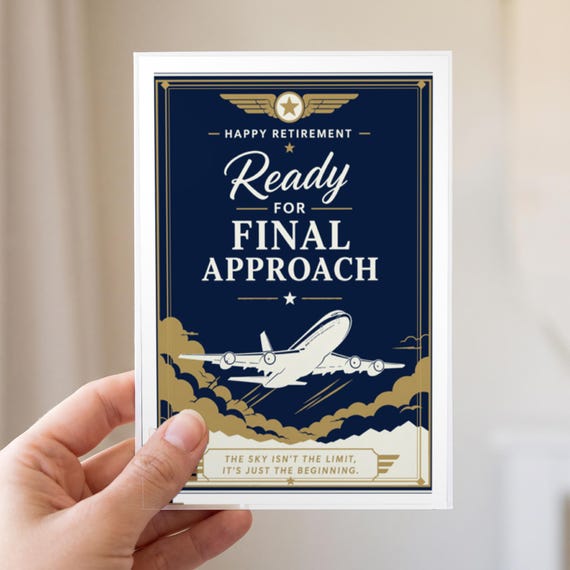Final Approach Pilot Retirement Card Printable Happy Farewell Digital Download Aviation Captain Gift Flight Crew Party Keepsake Dad Men — view 2
