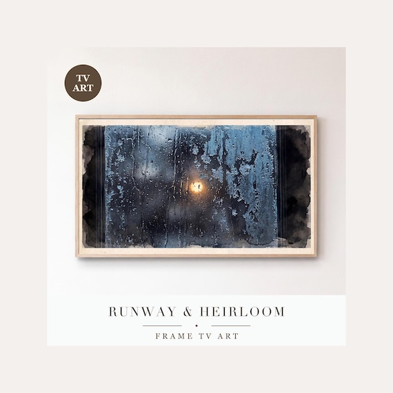 Frost and Rain Frame TV Art, Samsung Frame TV Art Moody Night Window Painting, Minimalist Dark …