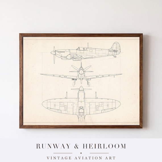 Supermarine Spitfire Blueprint Print — aviation wall art print