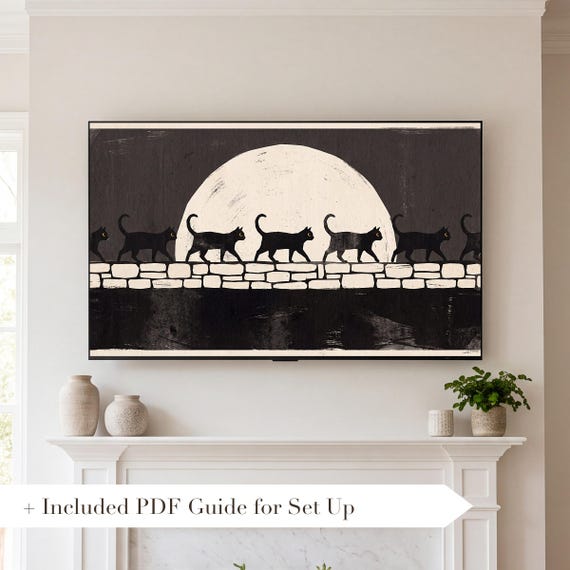 Black Cat and Moon Samsung Frame TV Art — view 2