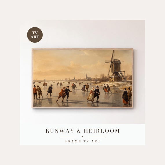 Ice Skaters Frame TV Art Bundle of 6, Samsung Frame TV Art Dutch Winter Oil Painting, Vintage C…