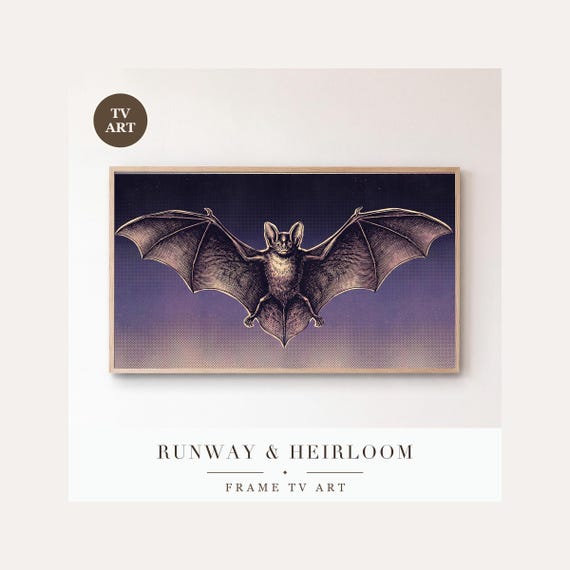 Telegraph Line Bats Frame TV Art, Samsung Frame TV Art Vintage Screen Print Night, Spooky Hallo…