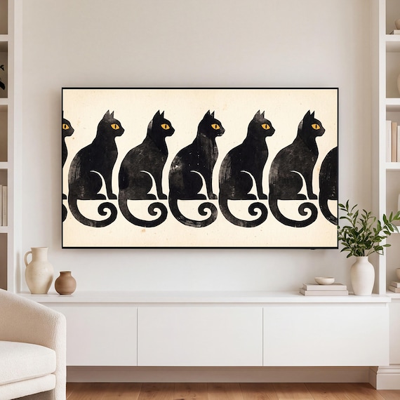 Seated Black Cats Samsung Frame TV Art — view 3