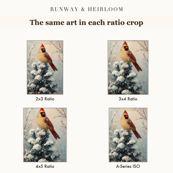 Cardinal on a Snowy Pine Antique Oil Painting — view 6