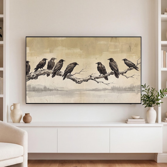 Raven on Bare Branch Samsung Frame TV Art — view 3