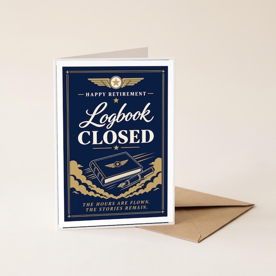 Logbook Closed Pilot Retirement Card Printable Happy Farewell Digital Download Aviation Captain Gift Flight Crew Party Keepsake Dad Men &mdash; view 4