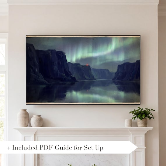 Fjord Cliffs Aurora Samsung Frame TV Art — view 2