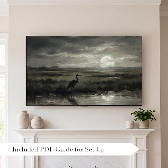 Heron at Moonrise Samsung Frame TV Art — view 2