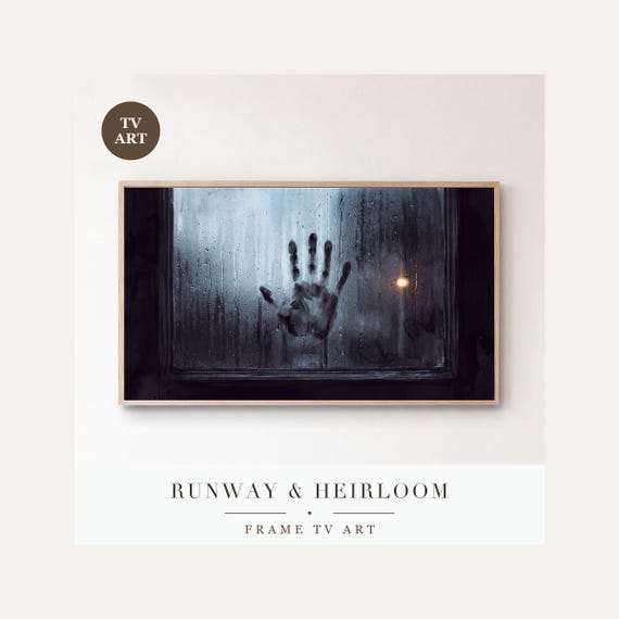 Handprint on Glass Frame TV Art, Samsung Frame TV Art Moody Night Window Painting, Minimalist D…