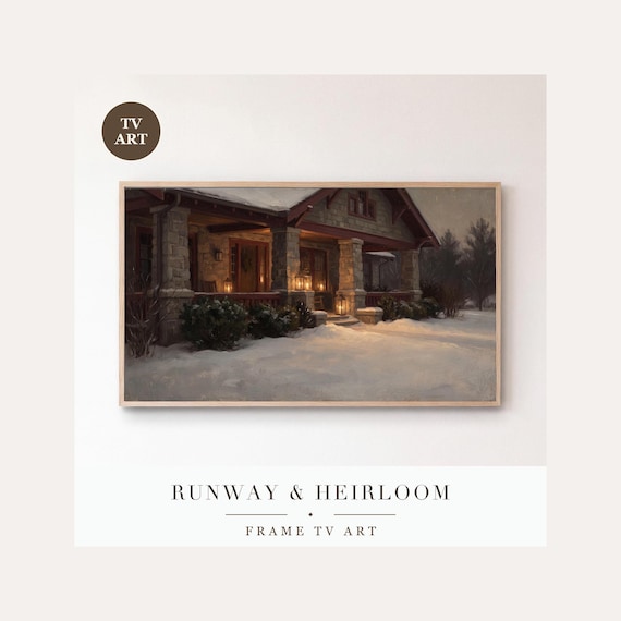Church Light on Snow Frame TV Art, Samsung Frame TV Art Christmas Eve Tonal Oil, Peaceful Holid…