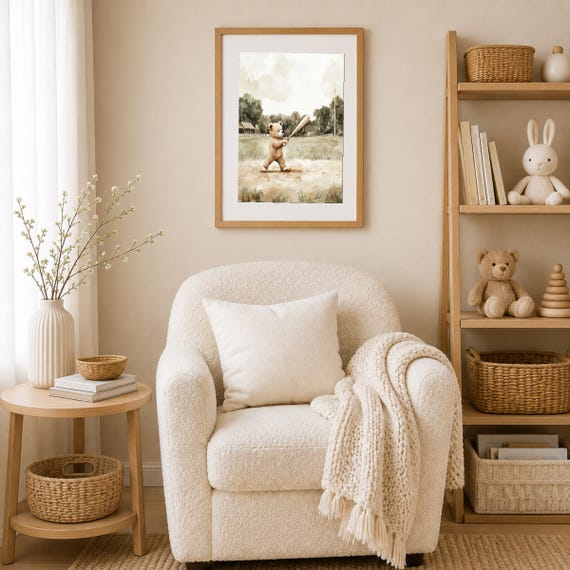 Vintage Baseball Teddy Nursery Art — view 4