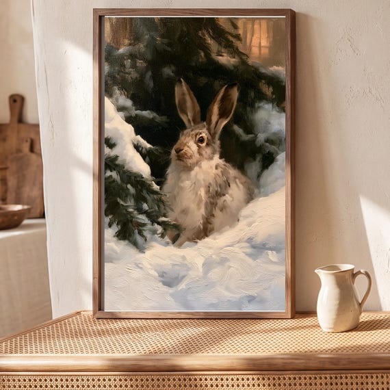 Arctic Hare in Snow Antique Oil Painting — view 5